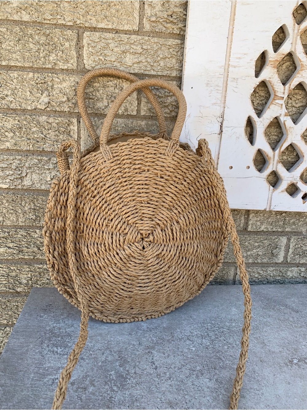 Natural woven round crossbody purse